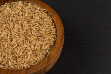 Rice in wooden bowl