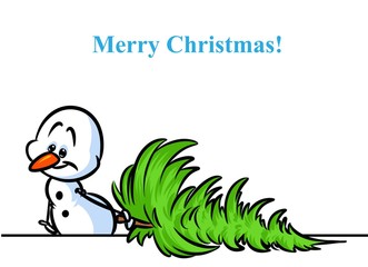 Christmas tree snowman character cartoon illustration isolated image

