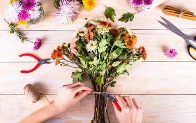 Florist workplace: flowers and accessories