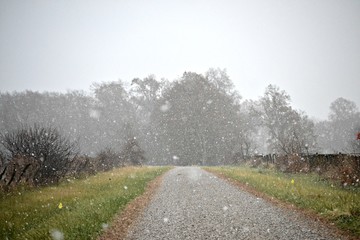 Fototapeta na wymiar Gravel Road in the Snow Storm