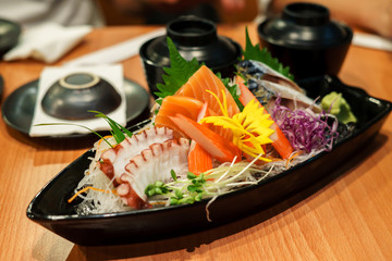Set of salmon sasimi, Japanese food, seafood