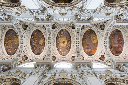 Baroque Ceiling Frescoes Of St. Stephen's Cathedral In Passau, Germany