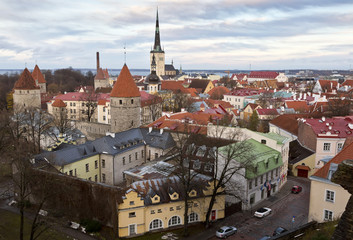 Naklejka na ściany i meble Old Medieval City of Tallinn, Estonia from the Patkuli Viewpoint.