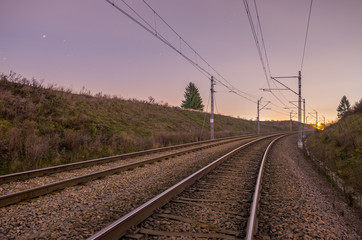 Fototapeta na wymiar Railroad track in the night