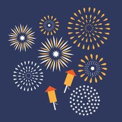 Flat design fireworks EPS10 vector royalty free stock illustration for greeting card, ad, promotion, poster, flier, blog, article, ad, marketing, retail shop, brochure, signage