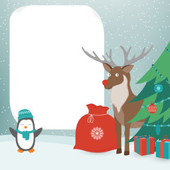 Christmas Card with Christmas Characters. Template with copy space. Vector