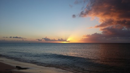Sunset with light rays over the ocean. Turks and caicos islands.
