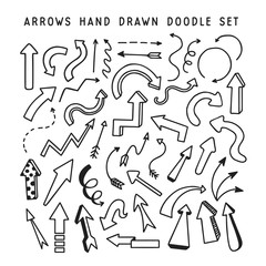 Hand drawn arrows doodle set. Vector illustration.