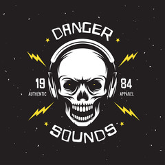 Vintage rock music related t-shirt graphics. Danger sounds. Authentic apparel. Vector illustration.