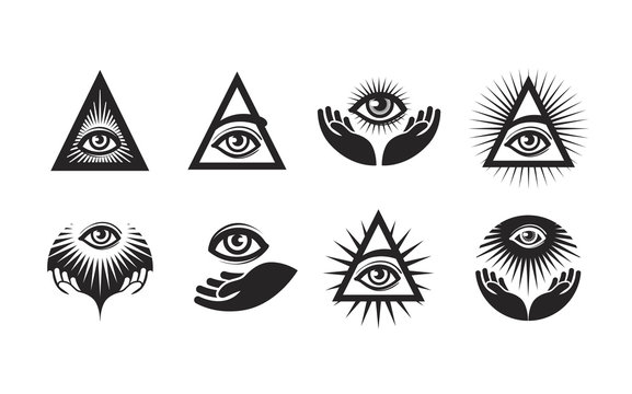All Seeing Eye icons set. Illuminati symbol