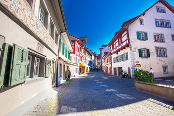 Old city center of Stein am Rhein village with colorful old houses