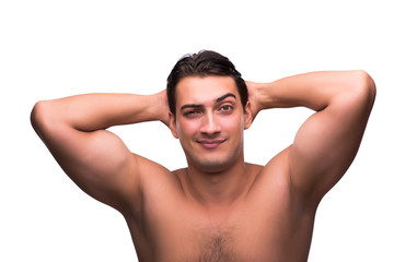 Fototapeta premium Handsome man after shower isolated on white