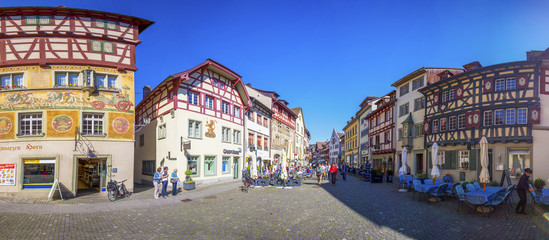 Old city center of Stein am Rhein village with colorful old houses