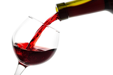 Detail of the glass is filled with red wine