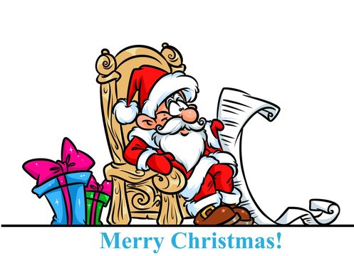 Christmas Santa Claus throne gifts list cartoon illustration isolated image character 