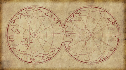 Fototapeta na wymiar sky map depicting constellations and zodiac signs.