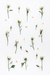 pattern of rose flowers, top view, flat lay