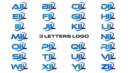 3 letters modern generic swoosh logo AIL, BIL, CIL, DIL, EIL, FIL, GIL, HIL, IIL, JIL, KIL, LIL, MIL, NIL, OIL, PIL, QIL, RIL, SIL,TIL, UIL, VIL, WIL, XIL, YIL, ZIL - obrazy, fototapety, plakaty