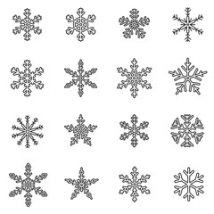 Snowflakes set. Patterns of snow, thin line design. linear symbols collection. different shapes, isolated vector illustration. Ice crystal