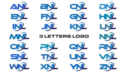 3 letters modern generic swoosh logo ANL, BNL, CNL, DNL, ENL, FNL, GNL, HNL, INL, JNL, KNL, LNL, MNL, NNL, ONL, PNL, QNL, RNL, SNL,TNL, UNL, VNL, WNL, XNL, YNL, ZNL