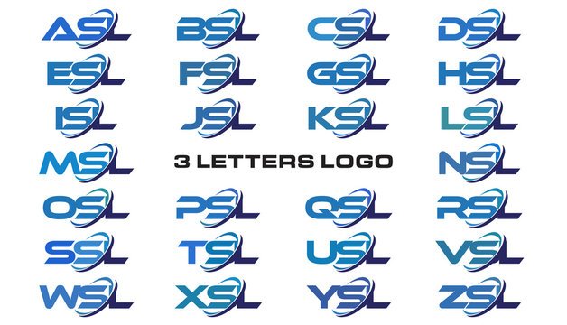 3 letters modern generic swoosh logo ASL, BSL, CSL, DSL, ESL, FSL, GSL, HSL, ISL, JSL, KSL, LSL, MSL, NSL, OSL, PSL, QSL, RSL, SSL,TSL, USL, VSL, WSL, XSL, YSL, ZSL
