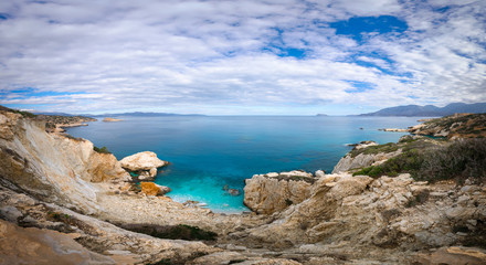 Fototapeta na wymiar Panoramic high point view of the picturesque gulf of Mirambello, Crete, Greece