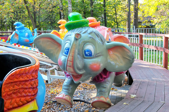 Painted colorful carousel elephants