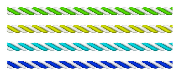 Set of seamless twisted silk rope in cool colors isolated