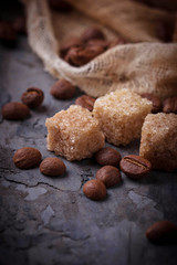 Brown cane sugar and coffee beans