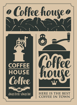 set of design elements on the subject of coffee and hot drinks