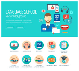 Web design concept for website and landing page for foreign language school and courses. Web banner. Flat design. Vector