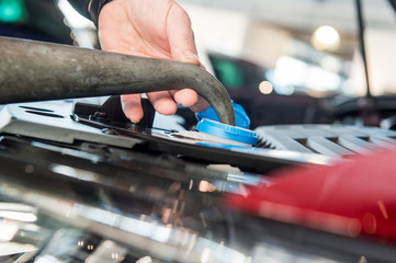 Scheinbenreiniger bei einem Auto nachfüllen