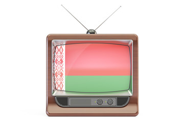 old tv with flag of Belarus. Belarusian Television concept, 3D r