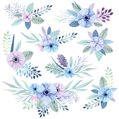 Vector watercolor flowers.