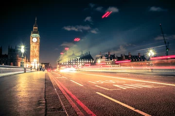 Foto op Canvas Big Ben at night, London, United Kingdom, Europe. Vibrant effect applied. © fotolupa