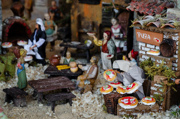 Pizza maker figurine in an handmade italian presepe (nativity scene)