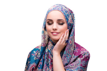 Muslim woman in fashion concept isolated on white