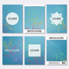 Set of business templates for brochure, flyer, cover magazine in A4 size. Structure molecule DNA and neurons. Geometric abstract background. Medicine, science, technology. Scalable vector graphics.