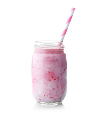 Tasty milk shake cocktail on white background