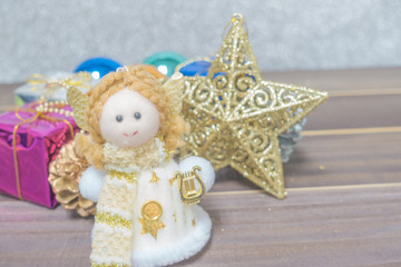 Christmas Ornament on wooden background