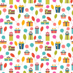 Birthday background. Seamless pattern with colorful gift boxes a