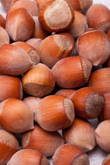 Nuts on wooden background