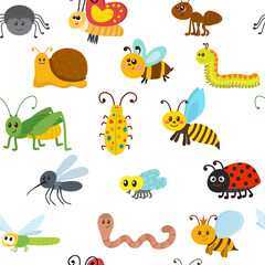 Cute cartoon seamless pattern with insects
