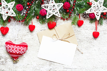 Fototapeta na wymiar christmas greeting card with fir tree and decorations