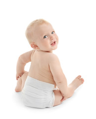 Baby sitting on white background