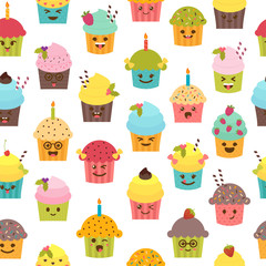 Seamless pattern with cupcakes and muffins. Birthday background.