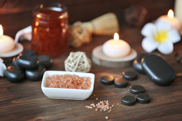 Spa composition on wooden table