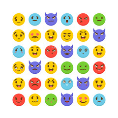 Set of emoticons. Avatars. Funny cartoon faces. Kawaii. Cute emo