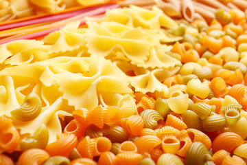 Raw pasta background, closeup