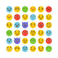 Set of emoticons. Cute emoji icons. Flat design. Kawaii